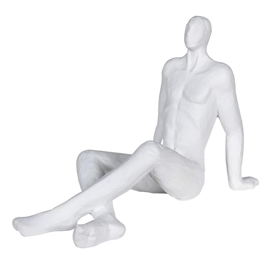 White Sitting Man Figure Sculpture