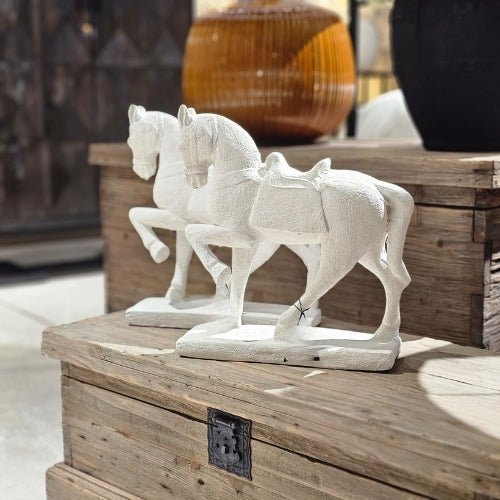 White Stone Effect Prancing Horse Figurine - LUXONAS HOME