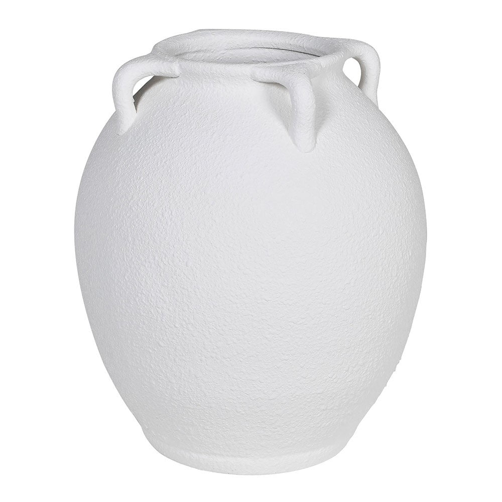 Elegant White Terracotta Vase with Handles