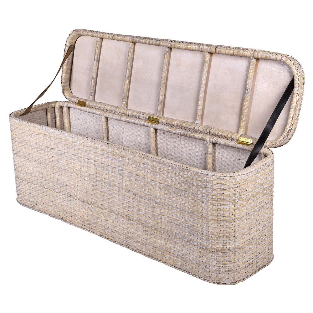 White Wash Rattan Bedding Box - LUXONAS