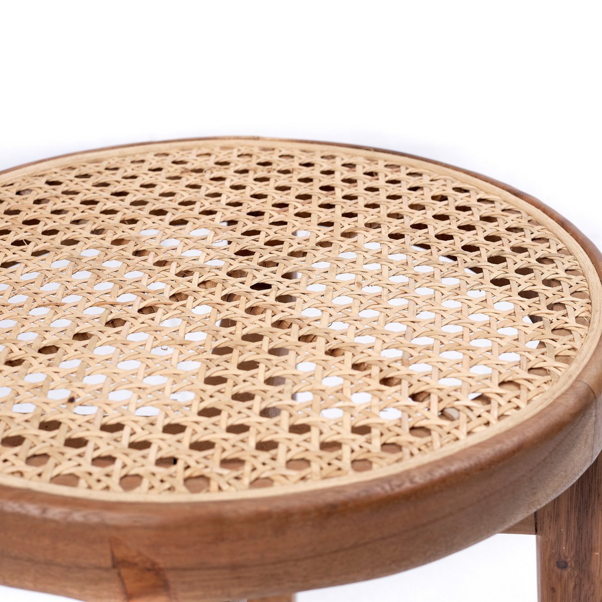 Wooden Stool CARAMIN made of Trembesi with Woven Rattan Seat - LUXONAS HOME