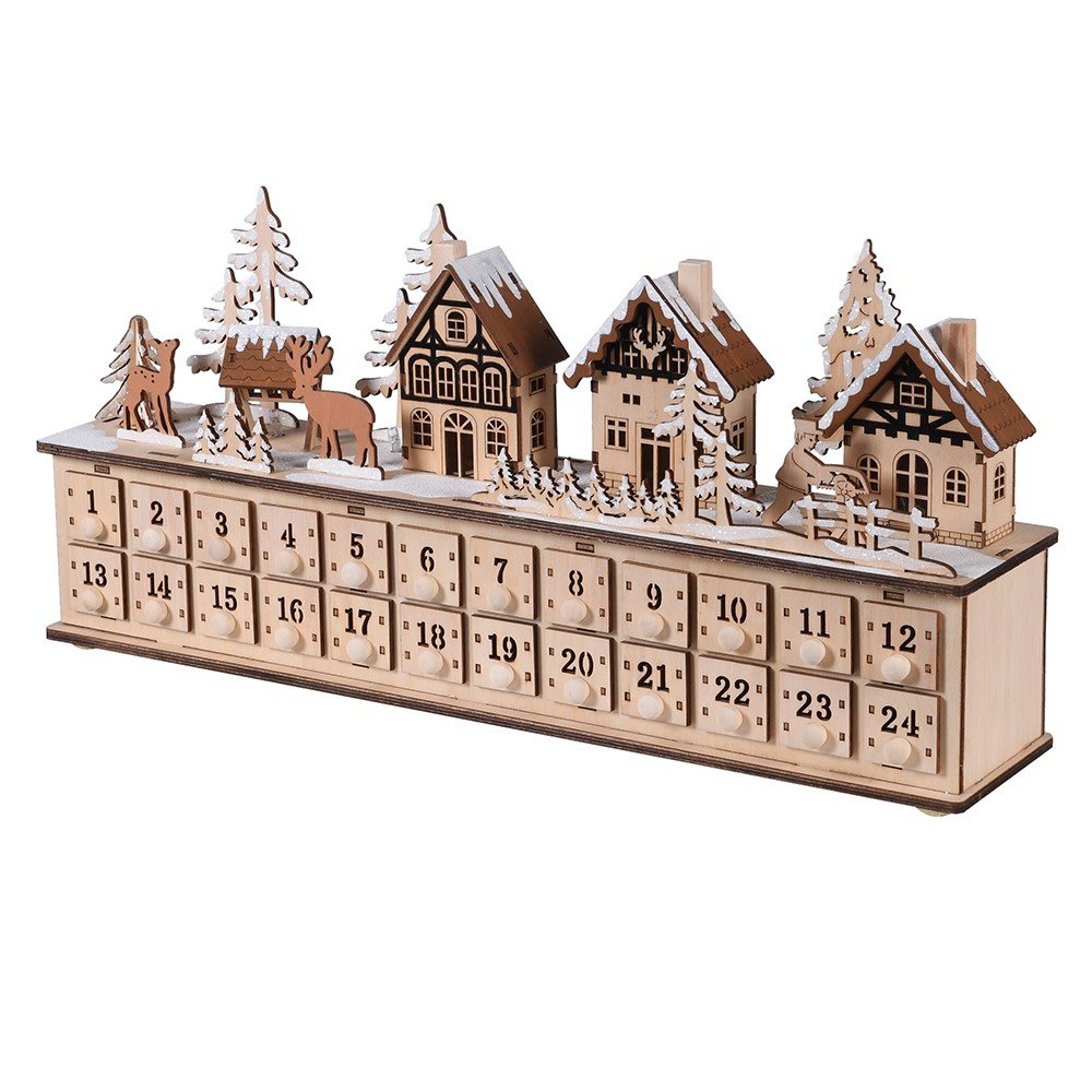 Wooden Xmas Town Scene Advent Drawers - LUXONAS