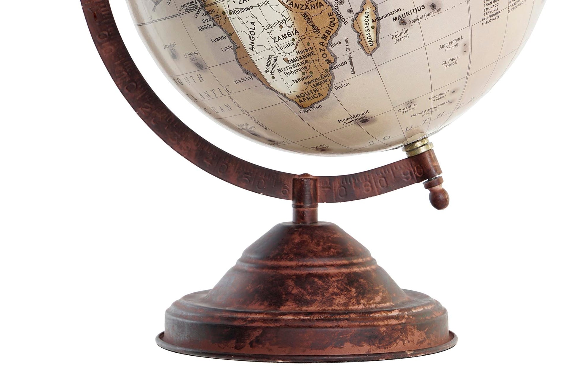 World Globe on Rust Metal Base - LUXONAS