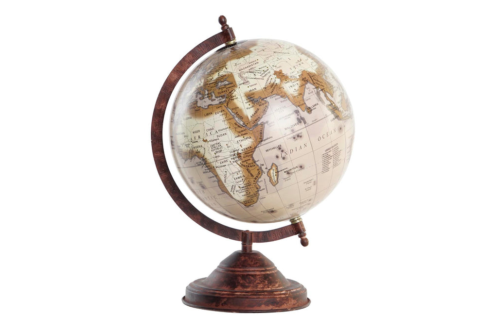 World Globe on Rust Metal Base - LUXONAS