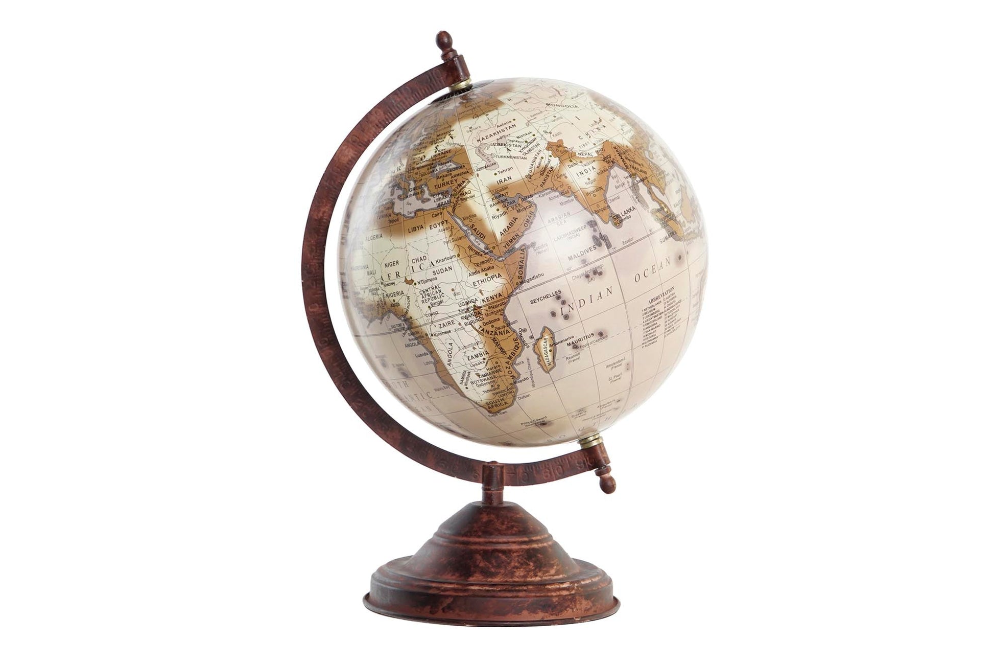 World Globe on Rust Metal Base - LUXONAS