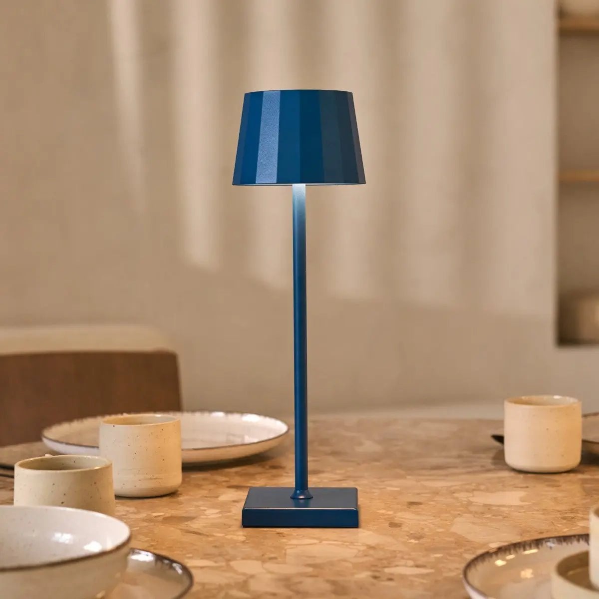 Wouter Delftware Blue Rechargeable Table Lamp | Wireless Charging & 120 - Hour Battery Life - LUXONAS HOME