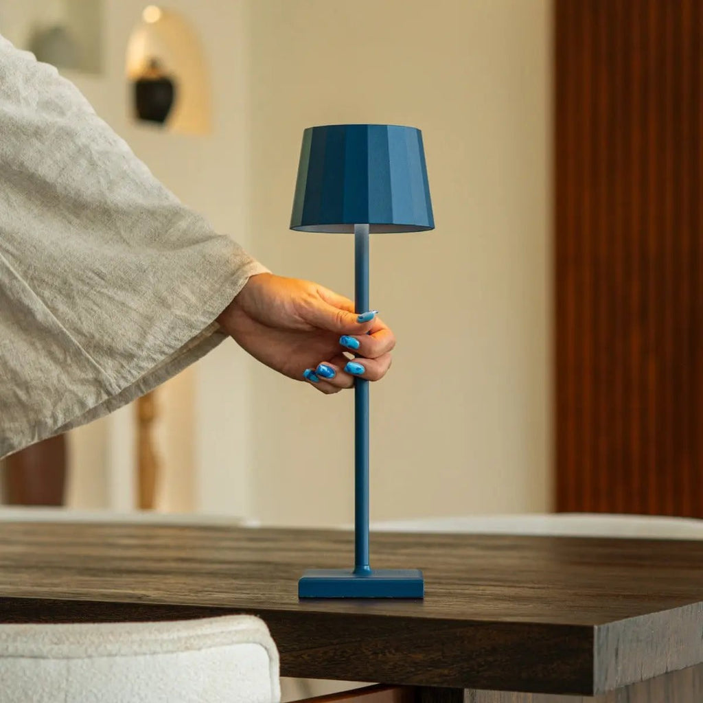 Wouter Delftware Blue Rechargeable Table Lamp | Wireless Charging & 120 - Hour Battery Life - LUXONAS HOME