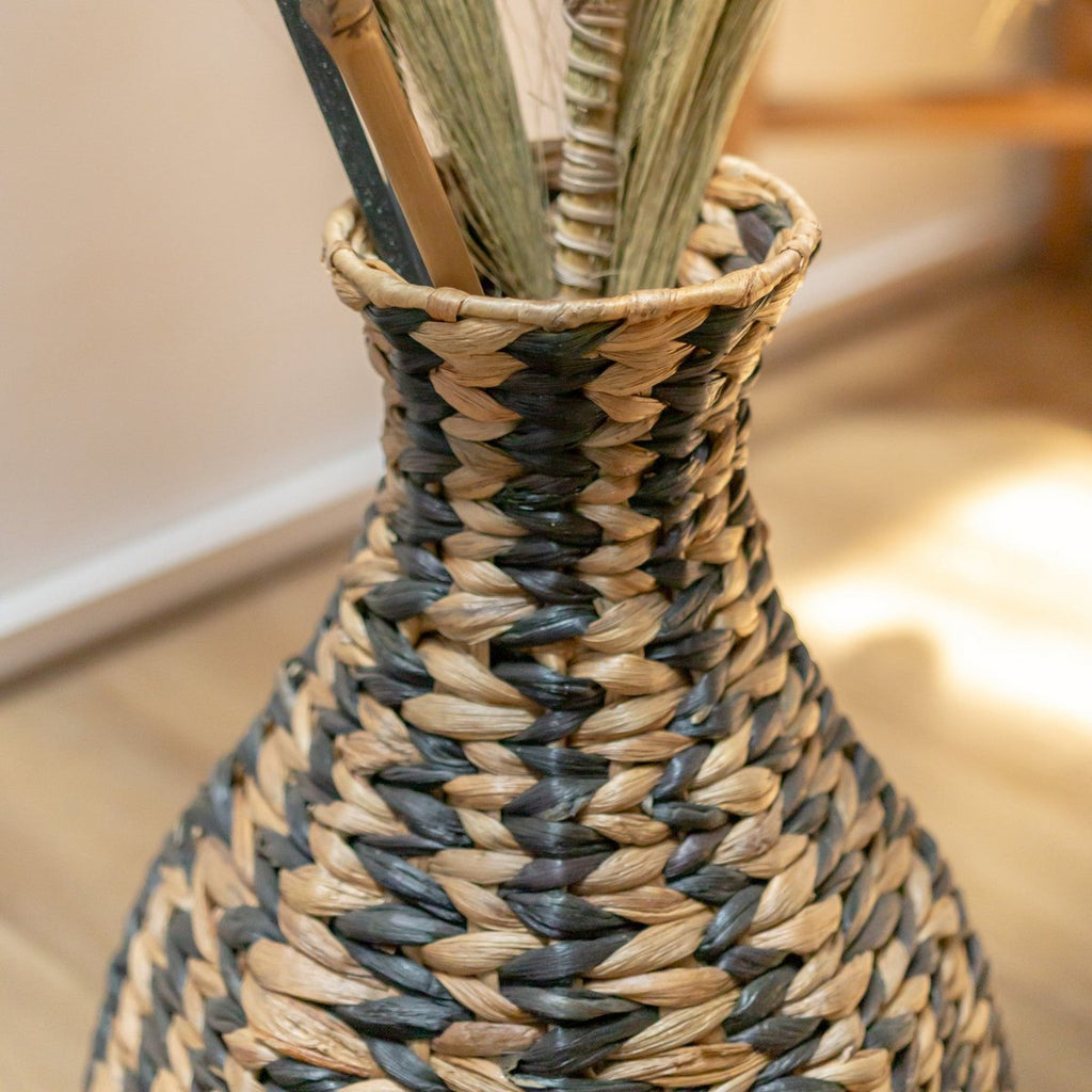 Woven Boho Vase DAYANA Black made from Water Hyacinth - LUXONAS HOME