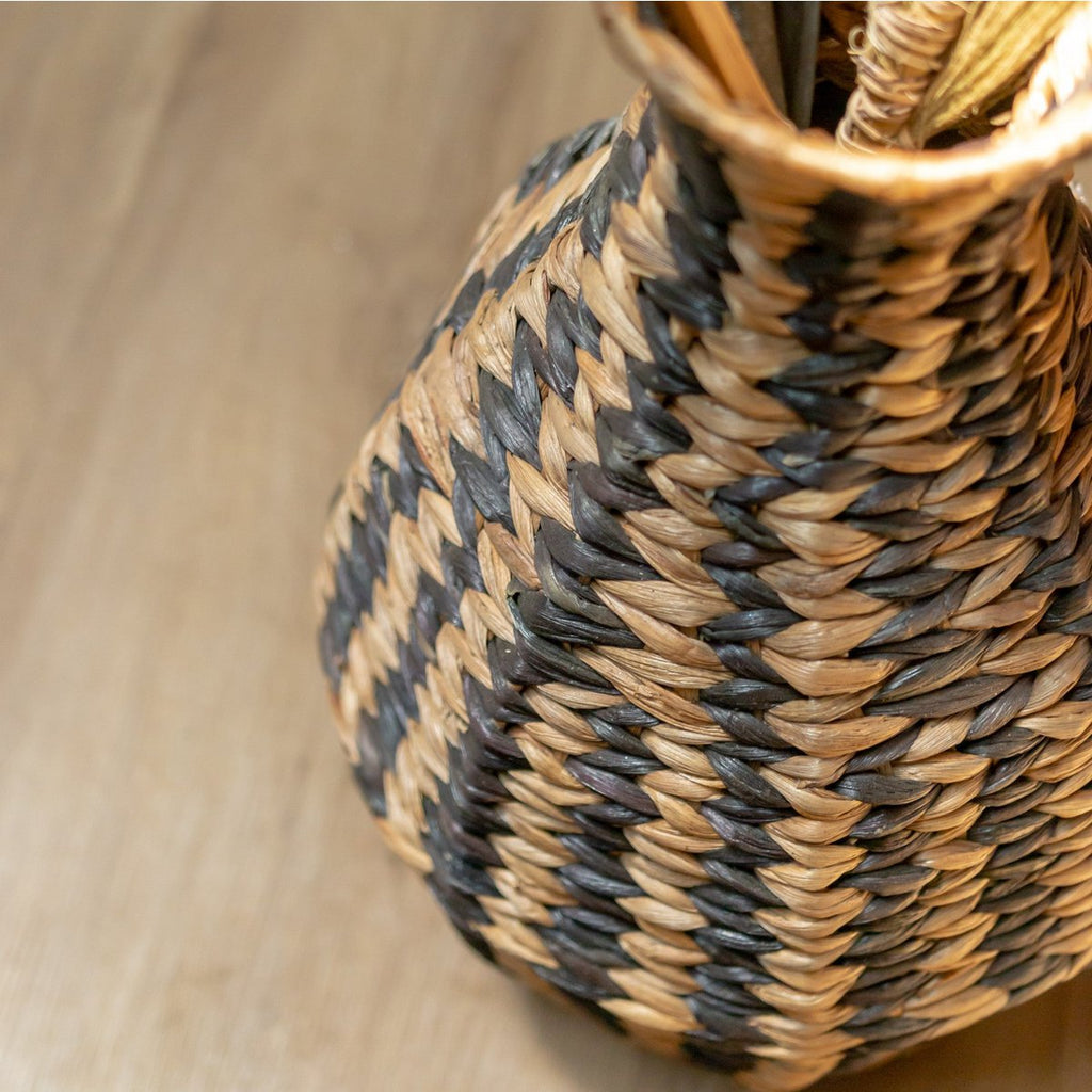 Woven Boho Vase DAYANA Black made from Water Hyacinth - LUXONAS HOME