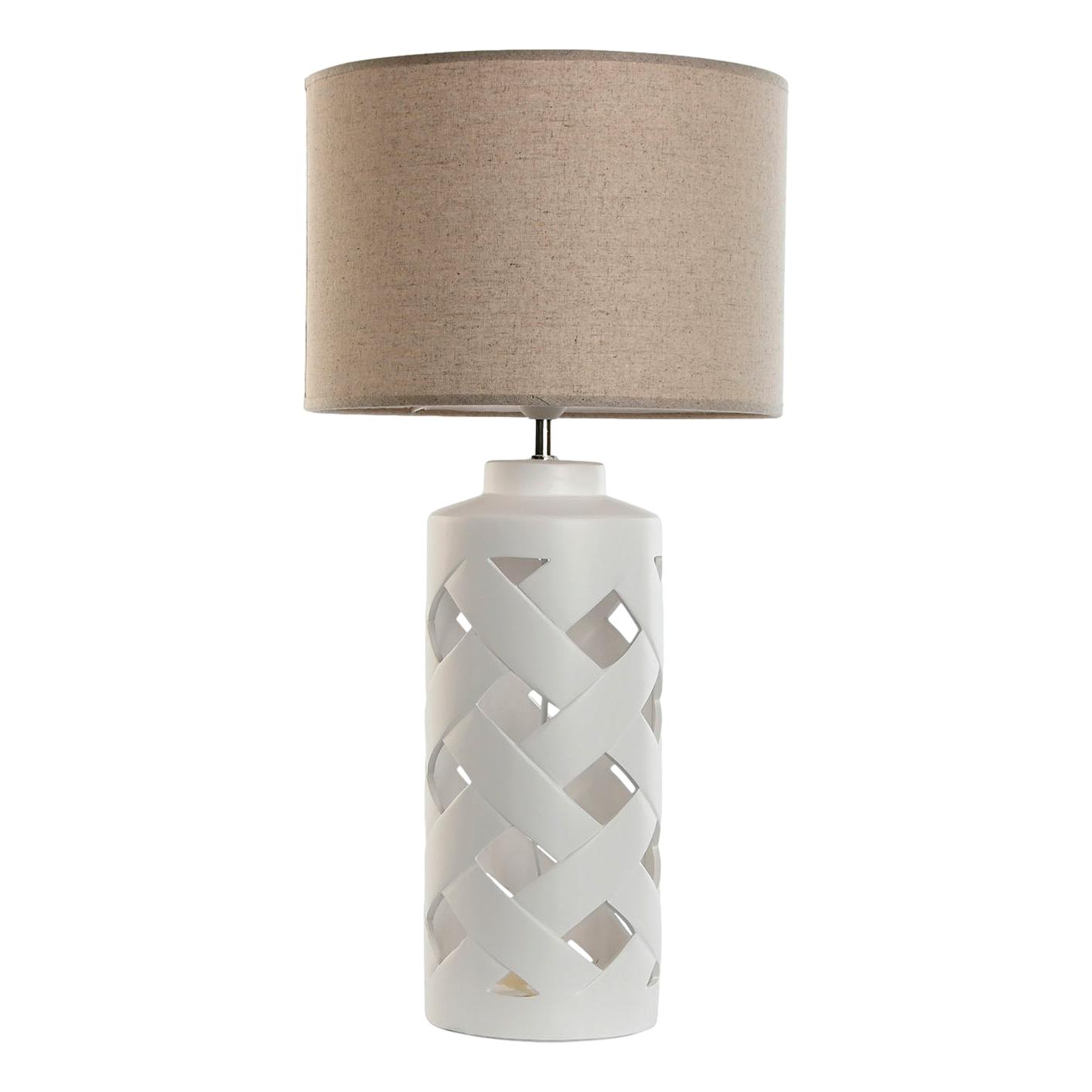 Woven Ceramic Lamp with Linen Shade