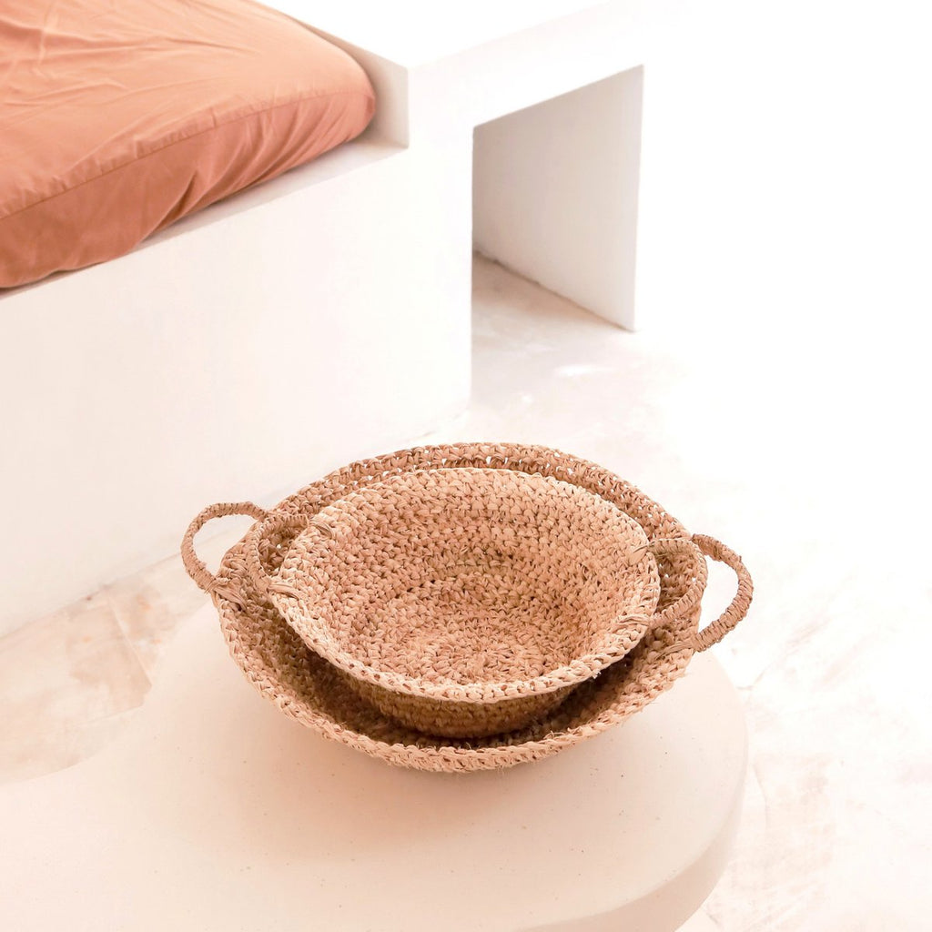 Woven Raffia Bowl | Fruit Bowl made from Light Natural Fibres | Bread Basket RAGA (2 sizes) - LUXONAS HOME