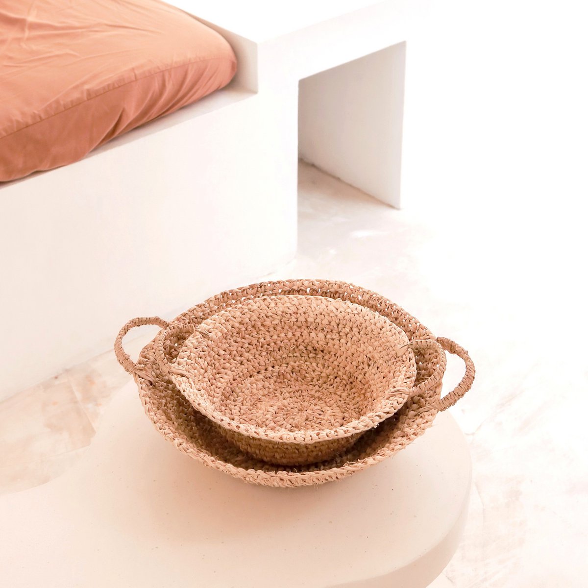 Woven Raffia Bowl | Fruit Bowl made from Light Natural Fibres | Bread Basket RAGA (2 sizes) - LUXONAS HOME