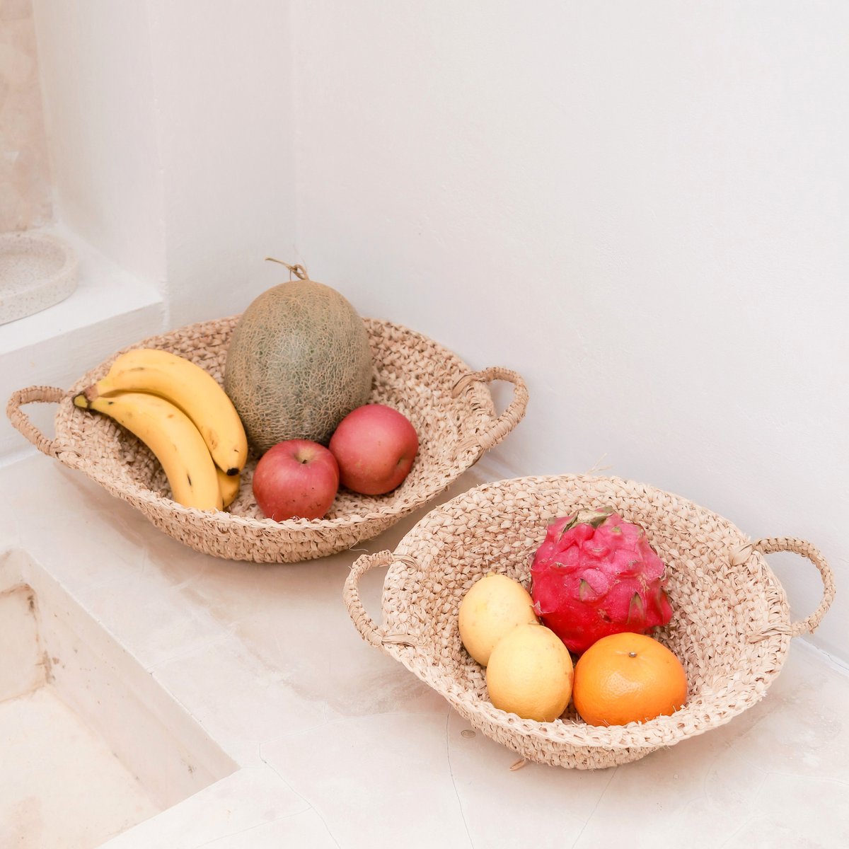 Woven Raffia Bowl | Fruit Bowl made from Light Natural Fibres | Bread Basket RAGA (2 sizes) - LUXONAS HOME