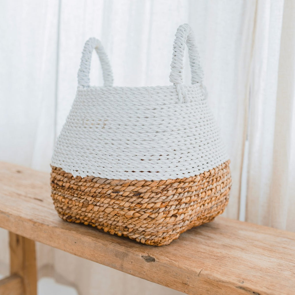 Woven Storage Basket White – Boho Decorative Basket – Square Laundry Basket – Shelf Basket Made of Banana Fibre MAJALENGKA White (3 sizes) - LUXONAS HOME