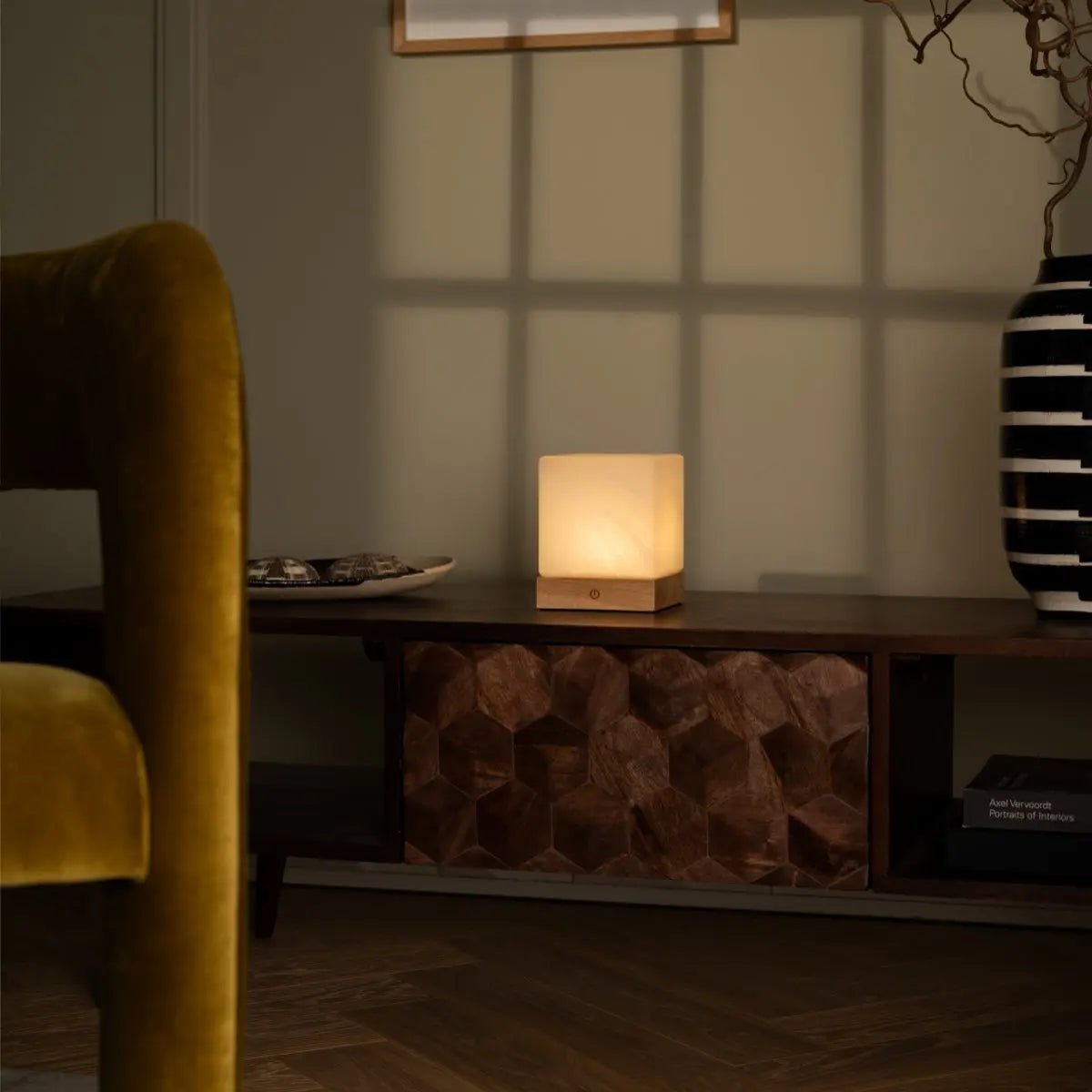 Yce Light Brown Cordless Wooden Lamp | Rechargeable, Dimmable & 100 - Hour Battery Life - LUXONAS HOME