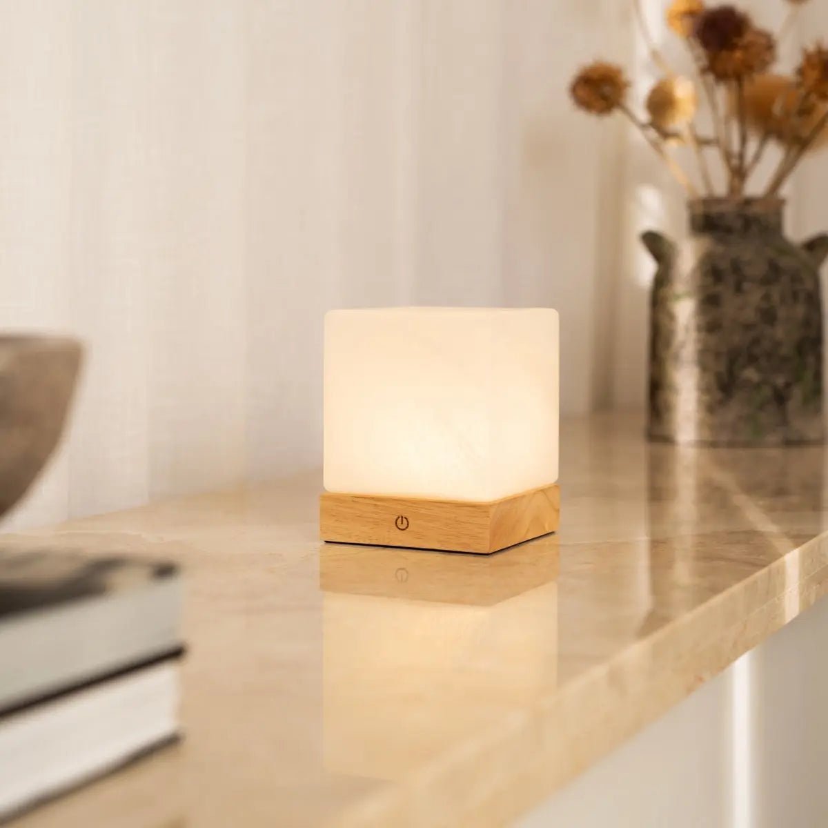 Yce Light Brown Cordless Wooden Lamp | Rechargeable, Dimmable & 100 - Hour Battery Life - LUXONAS HOME