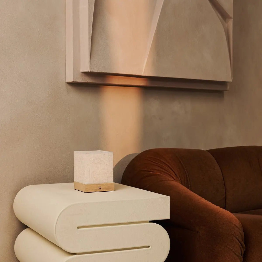Zano Light Brown Wireless Lamp with Battery | Linen Blend, LED & Three Light Modes - LUXONAS HOME