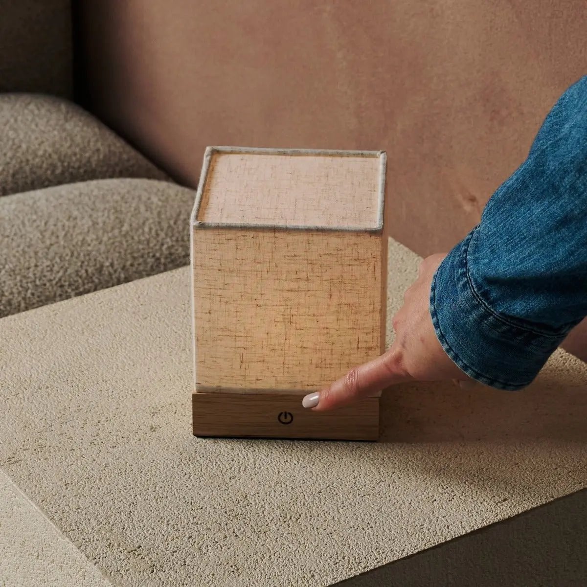 Zano Light Brown Wireless Lamp with Battery | Linen Blend, LED & Three Light Modes - LUXONAS HOME