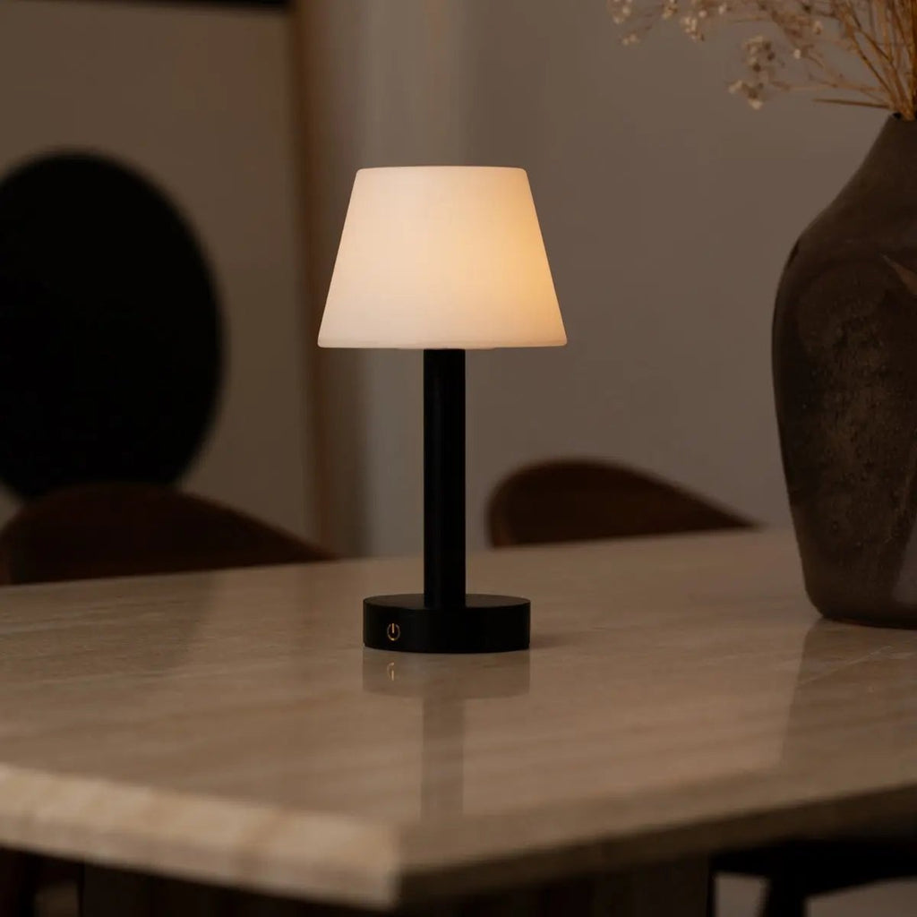 Zoë Black Wooden Rechargeable Table Lamp | Dimmable, USB - C & Up to 80 Hours of Battery Life - LUXONAS HOME