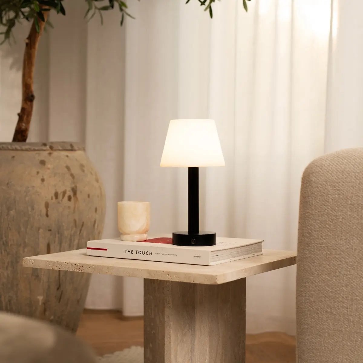 Zoë Black Wooden Rechargeable Table Lamp | Dimmable, USB - C & Up to 80 Hours of Battery Life - LUXONAS HOME