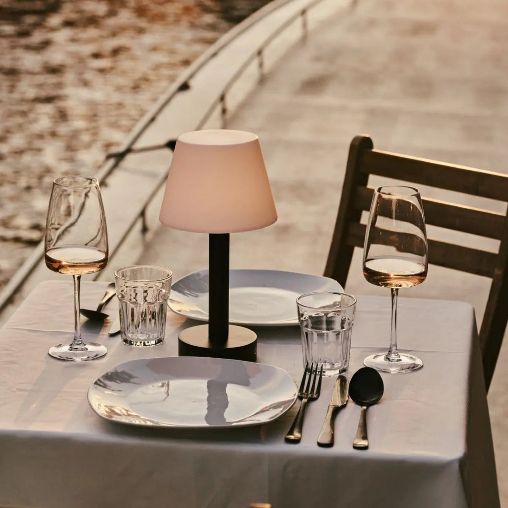 Zoë Black Wooden Rechargeable Table Lamp | Dimmable, USB - C & Up to 80 Hours of Battery Life - LUXONAS HOME