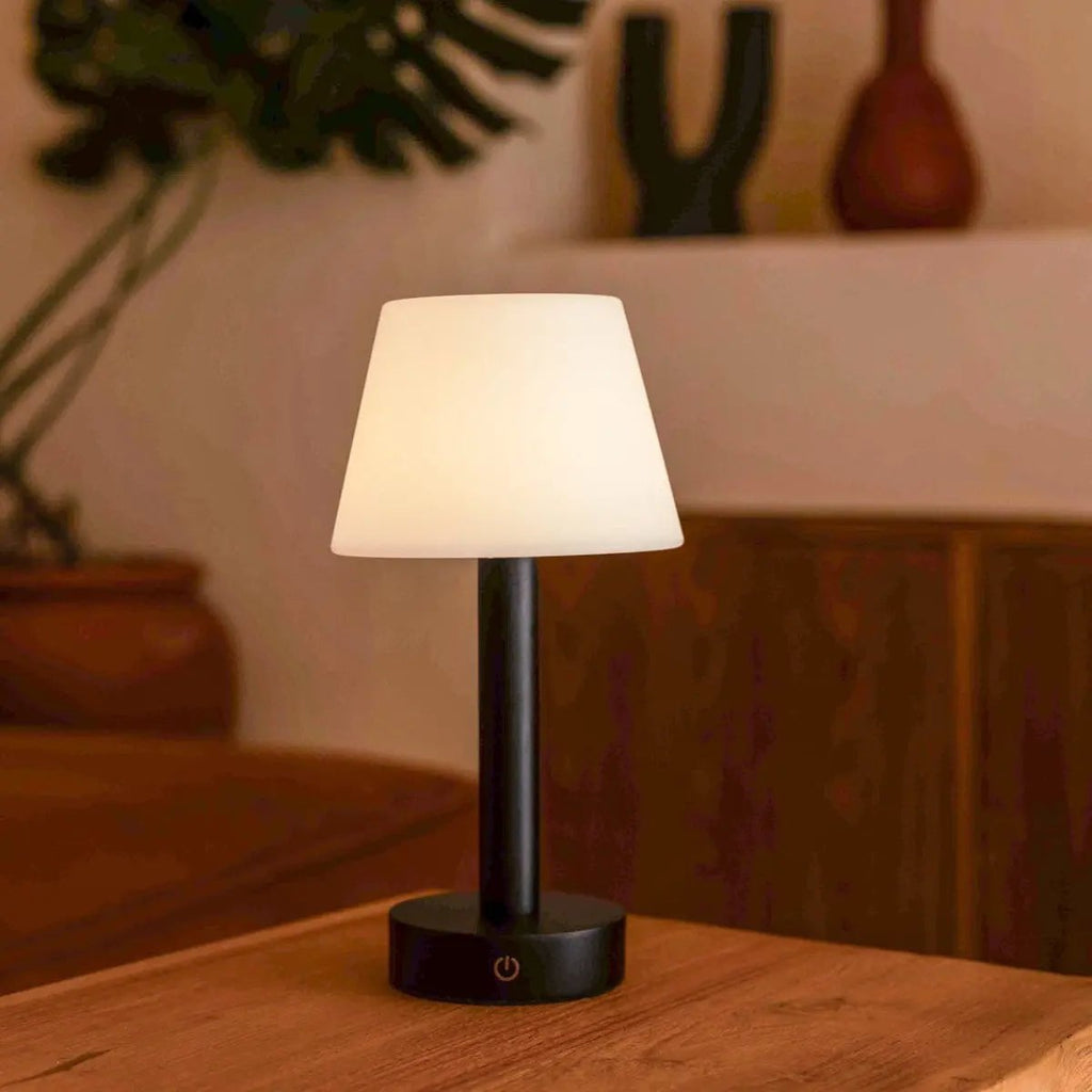 Zoë Black Wooden Rechargeable Table Lamp | Dimmable, USB - C & Up to 80 Hours of Battery Life - LUXONAS HOME