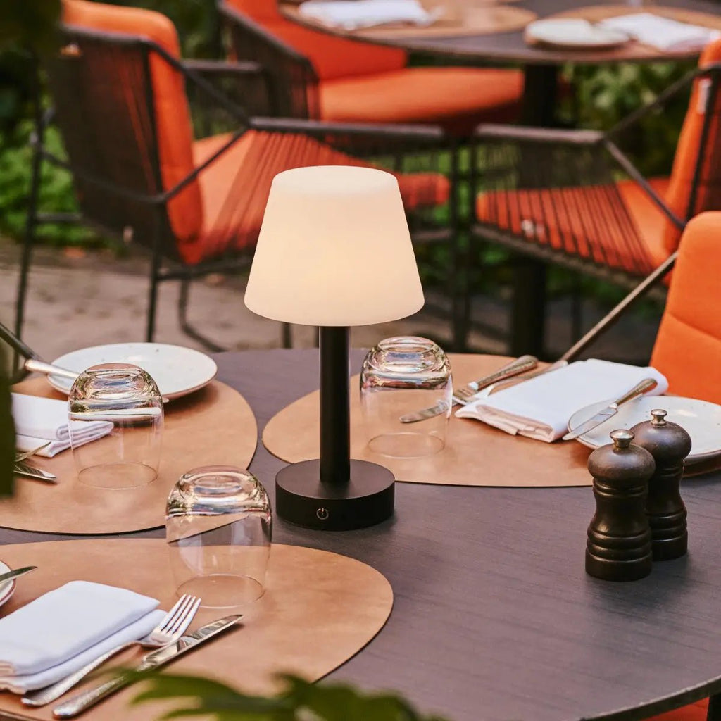 Zoë Black Wooden Rechargeable Table Lamp | Dimmable, USB - C & Up to 80 Hours of Battery Life - LUXONAS HOME