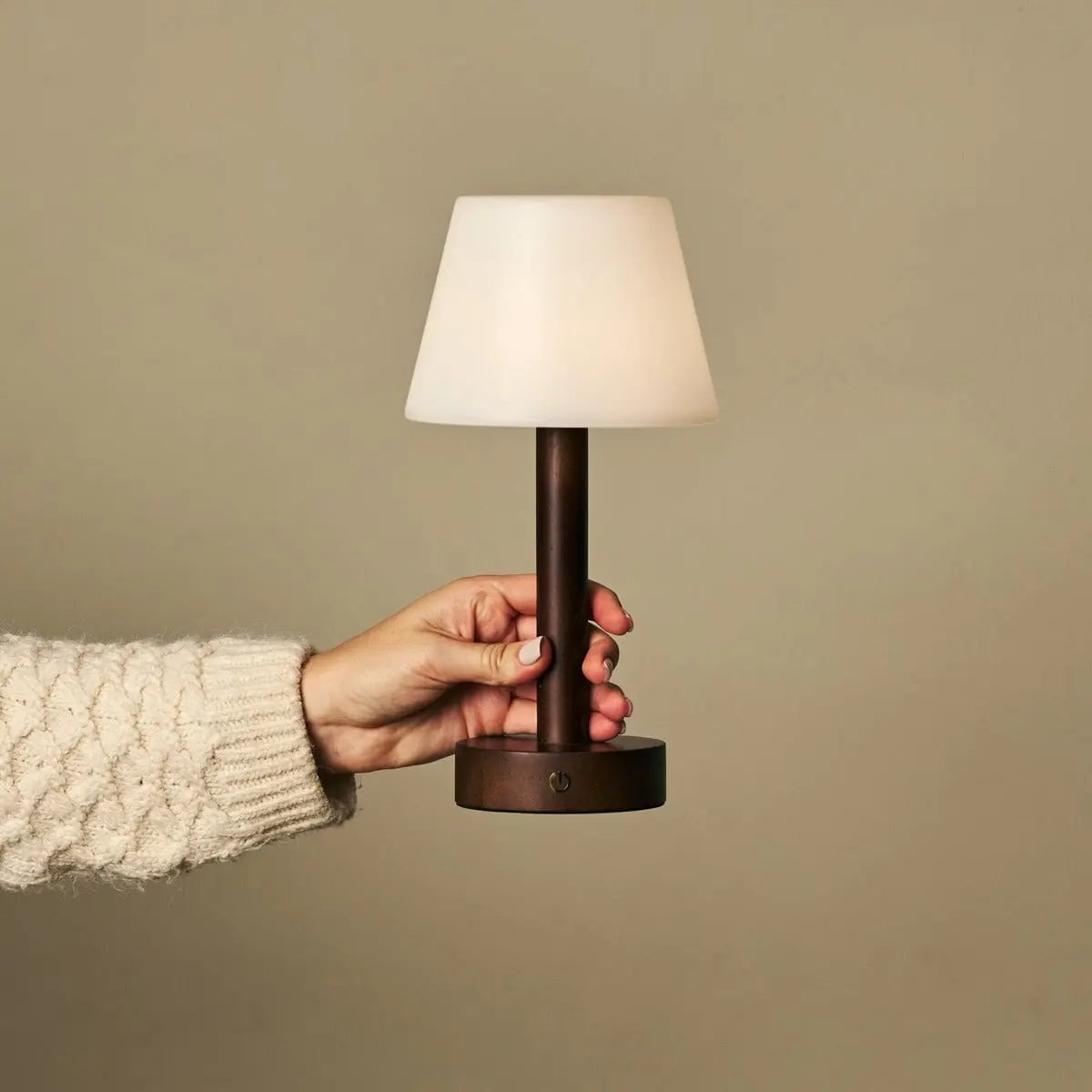 Zoë Dark Brown Wooden Rechargeable Table Lamp | Dimmable, USB - C, 80 - Hour Battery - LUXONAS HOME