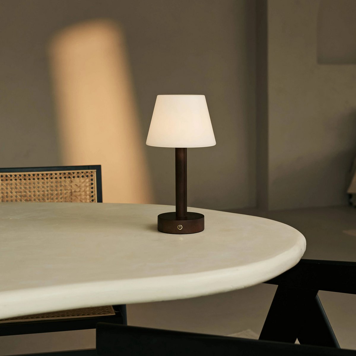 Zoë Dark Brown Wooden Rechargeable Table Lamp | Dimmable, USB - C, 80 - Hour Battery - LUXONAS HOME