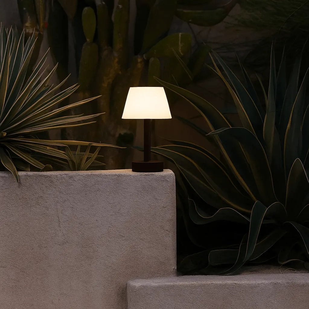 Zoë Dark Brown Wooden Rechargeable Table Lamp | Dimmable, USB - C, 80 - Hour Battery - LUXONAS HOME