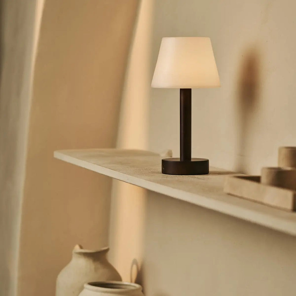 Zoë Dark Brown Wooden Rechargeable Table Lamp | Dimmable, USB - C, 80 - Hour Battery - LUXONAS HOME