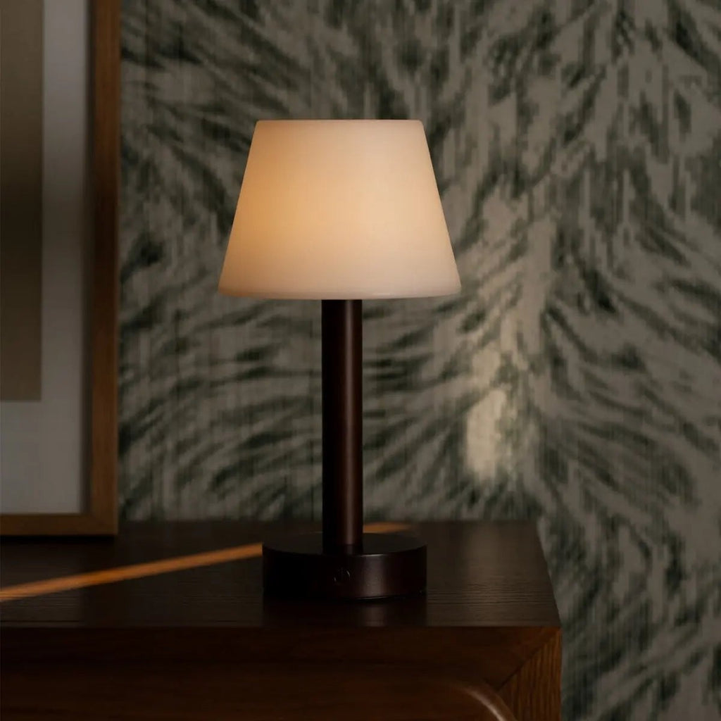 Zoë Dark Brown Wooden Rechargeable Table Lamp | Dimmable, USB - C, 80 - Hour Battery - LUXONAS HOME