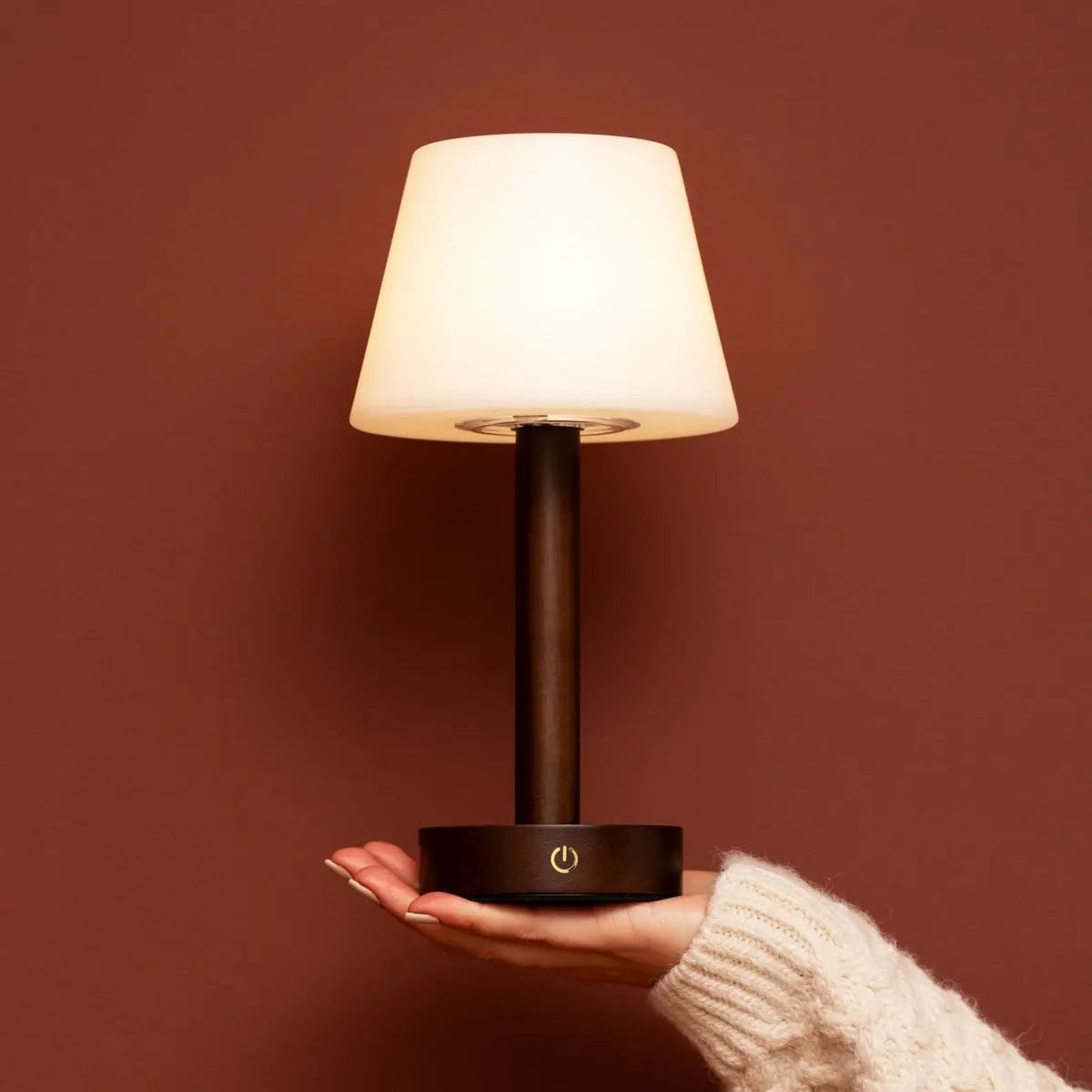 Zoë Dark Brown Wooden Rechargeable Table Lamp | Dimmable, USB - C, 80 - Hour Battery - LUXONAS HOME