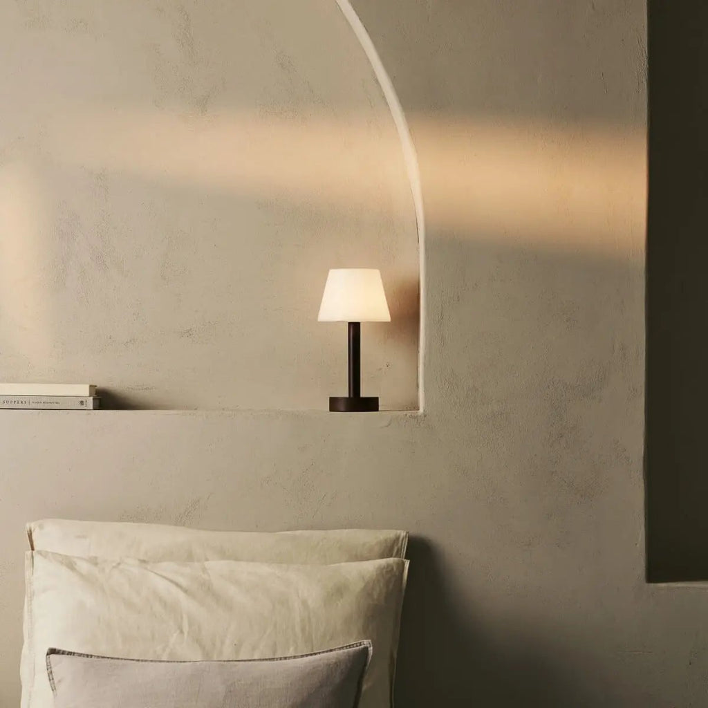 Zoë Dark Brown Wooden Rechargeable Table Lamp | Dimmable, USB - C, 80 - Hour Battery - LUXONAS HOME