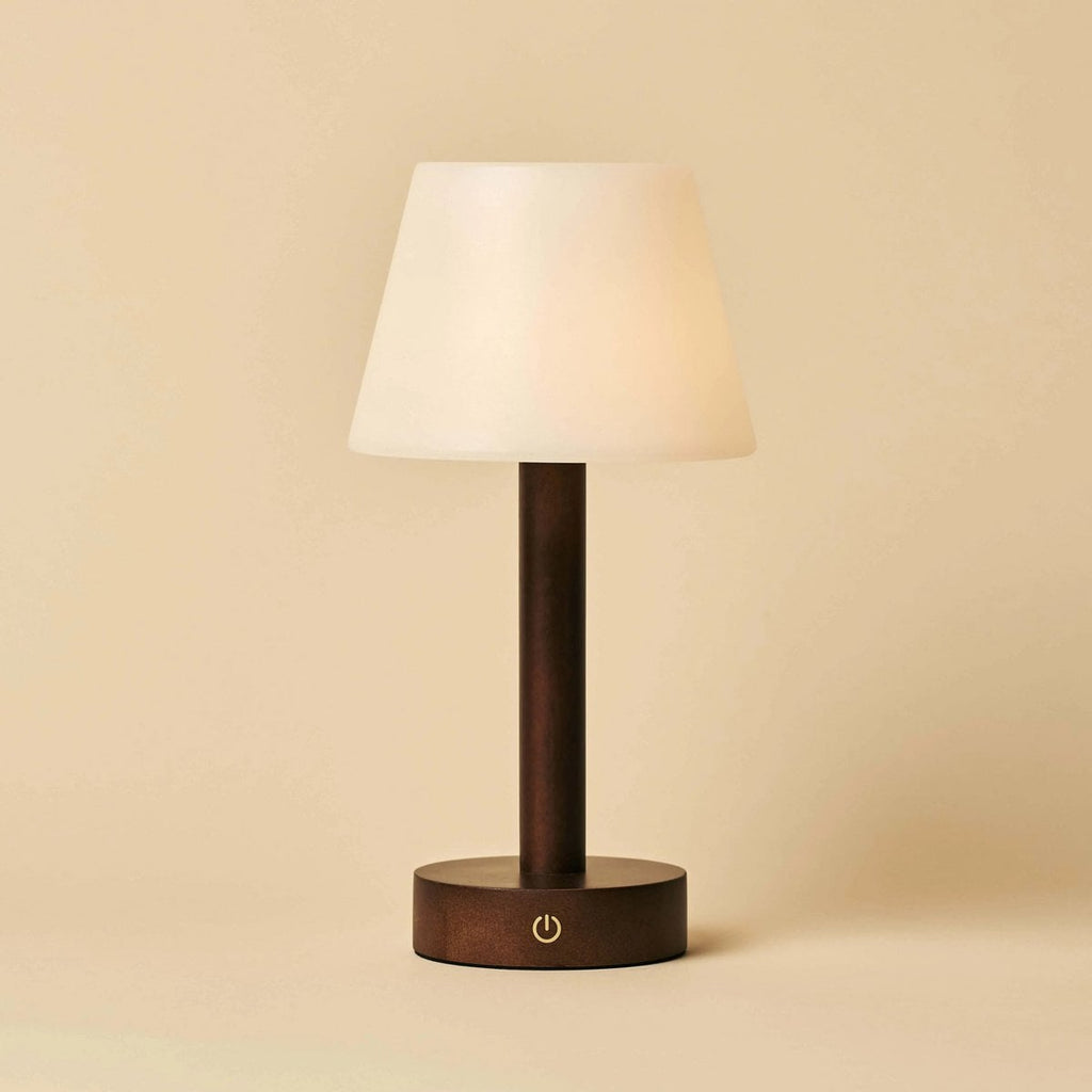 Zoë Dark Brown Wooden Rechargeable Table Lamp | Dimmable, USB - C, 80 - Hour Battery - LUXONAS HOME