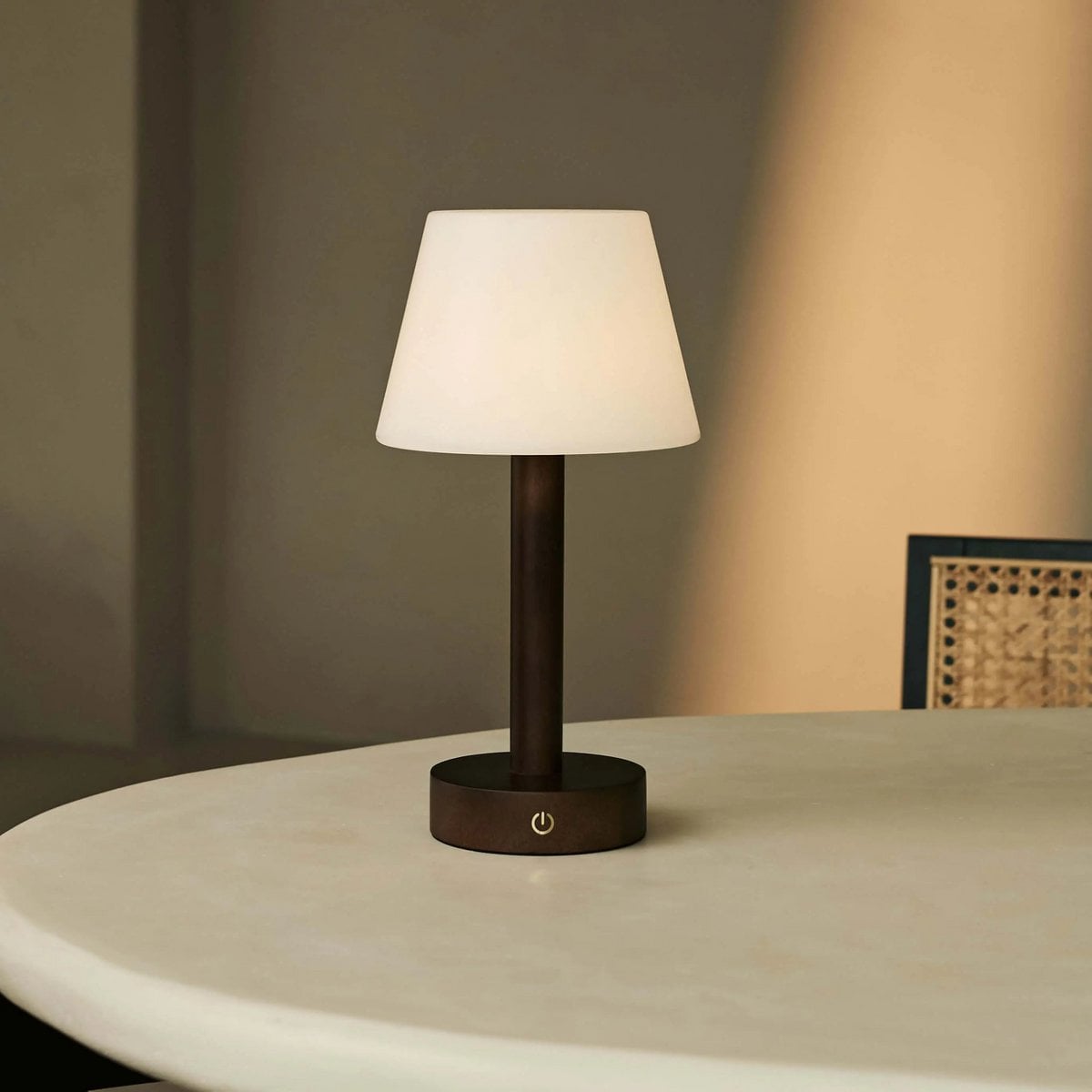 Zoë Dark Brown Wooden Rechargeable Table Lamp | Dimmable, USB - C, 80 - Hour Battery - LUXONAS HOME