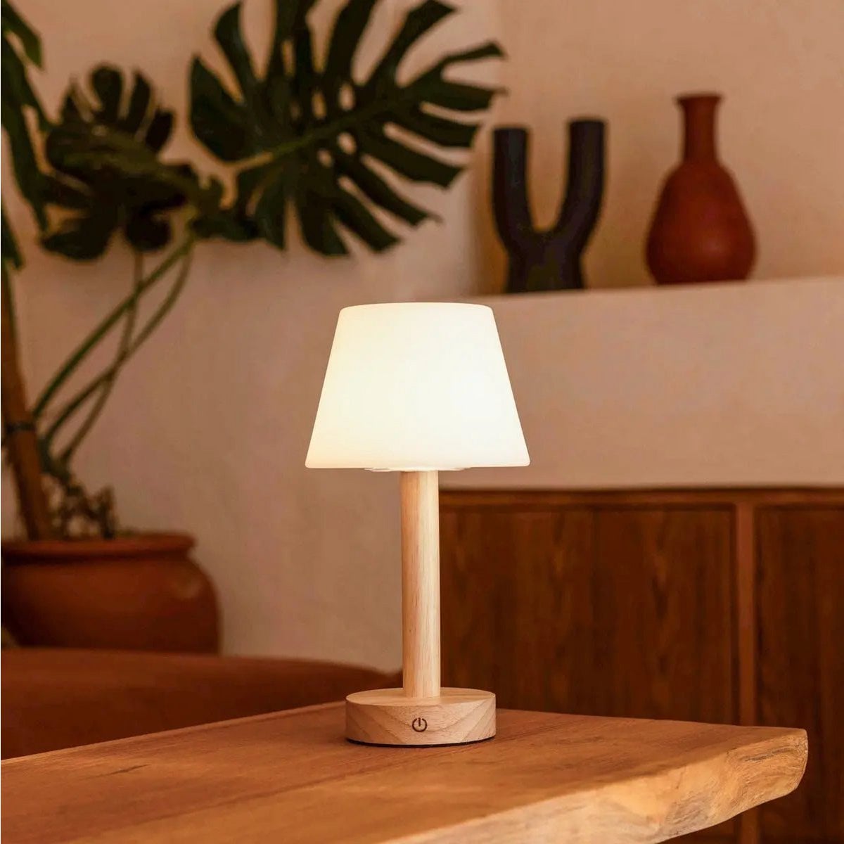Zoë Light Brown Wooden Rechargeable Table Lamp | Dimmable, USB - C & Up to 80 Hours of Battery Life - LUXONAS HOME