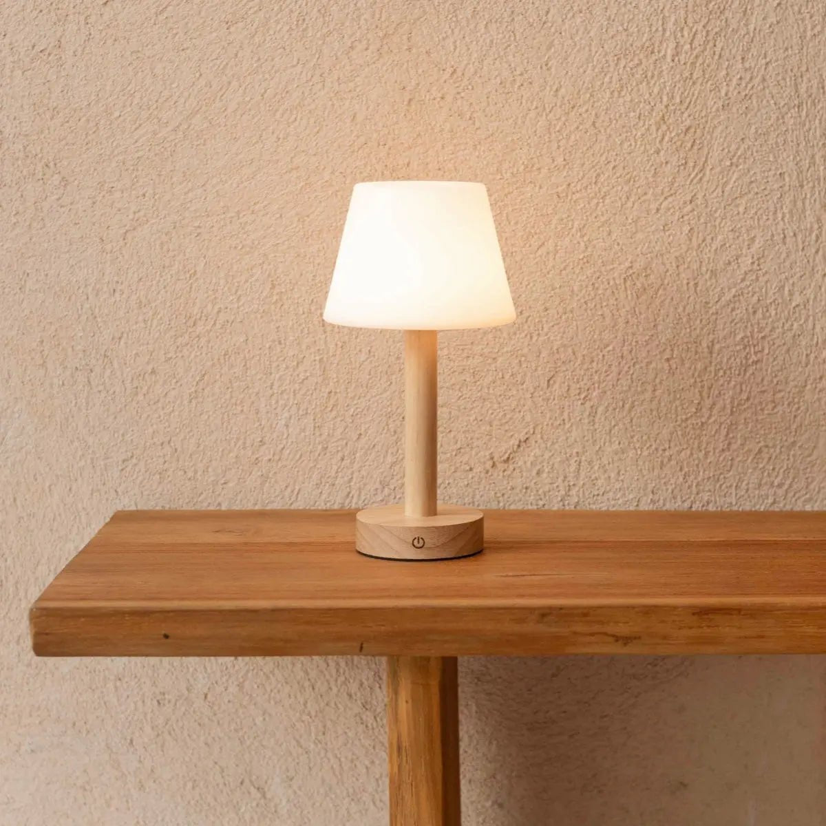 Zoë Light Brown Wooden Rechargeable Table Lamp | Dimmable, USB - C & Up to 80 Hours of Battery Life - LUXONAS HOME