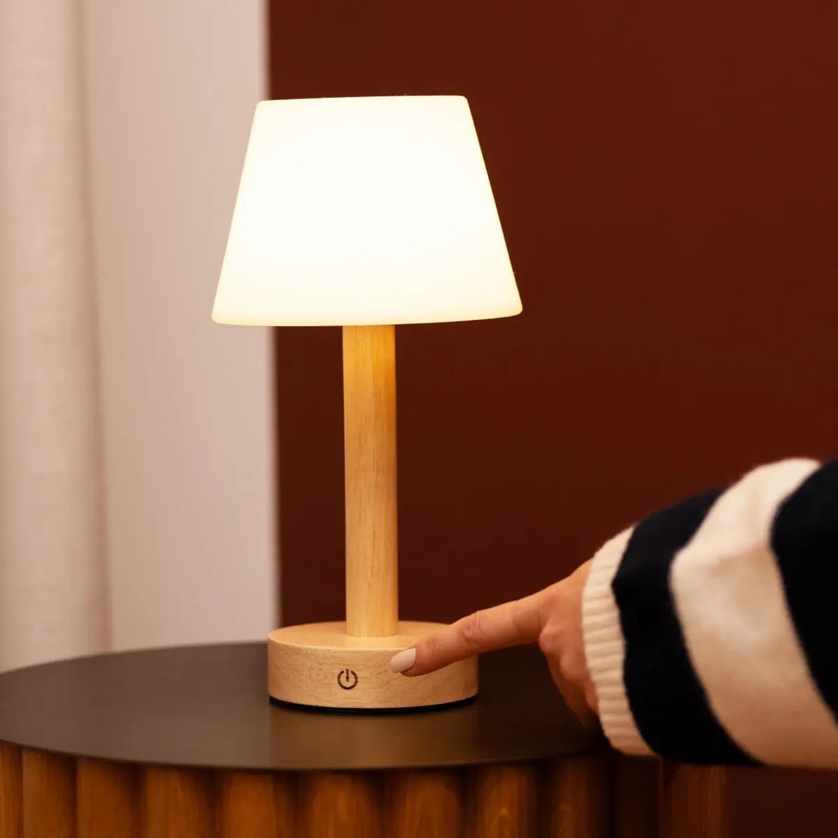 Zoë Light Brown Wooden Rechargeable Table Lamp | Dimmable, USB - C & Up to 80 Hours of Battery Life - LUXONAS HOME