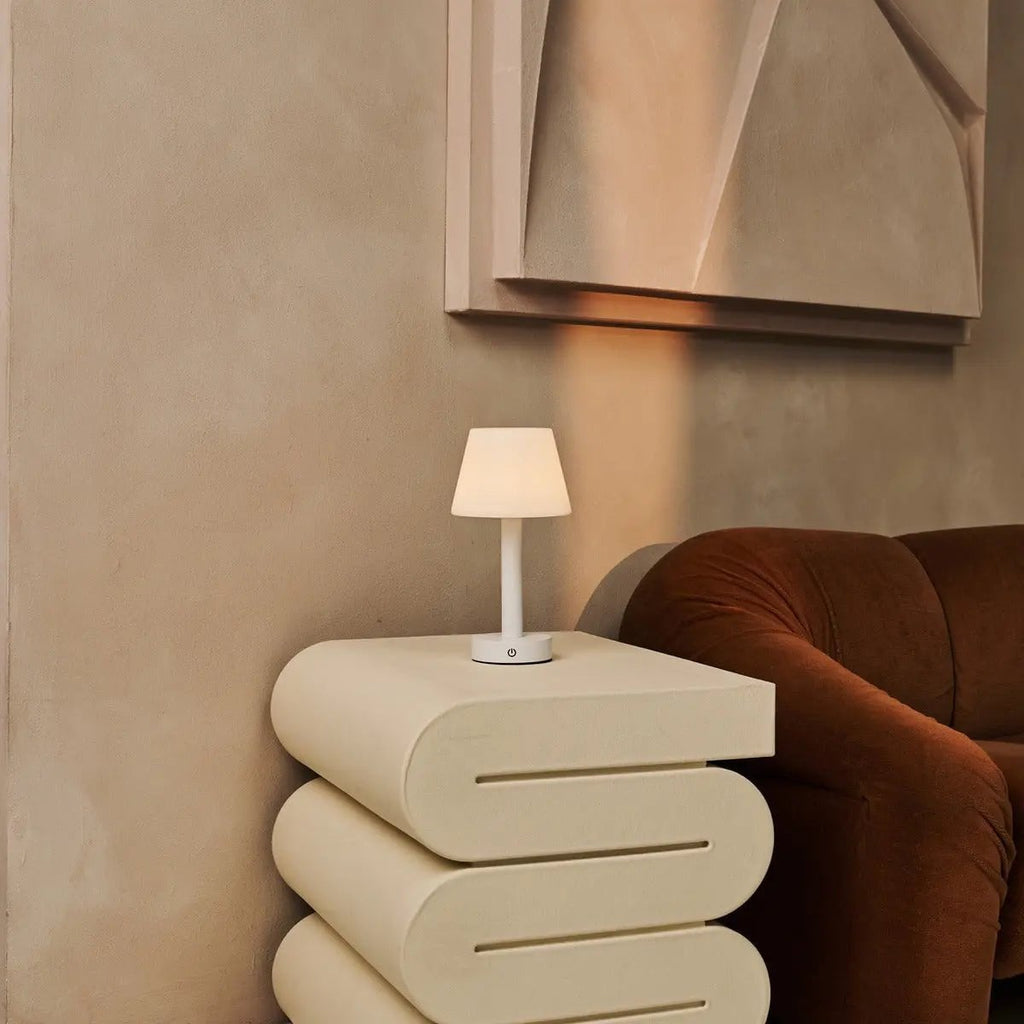 Zoë White Wooden Rechargeable Table Lamp | Dimmable, USB - C & Up to 80 Hours of Battery Life - LUXONAS HOME