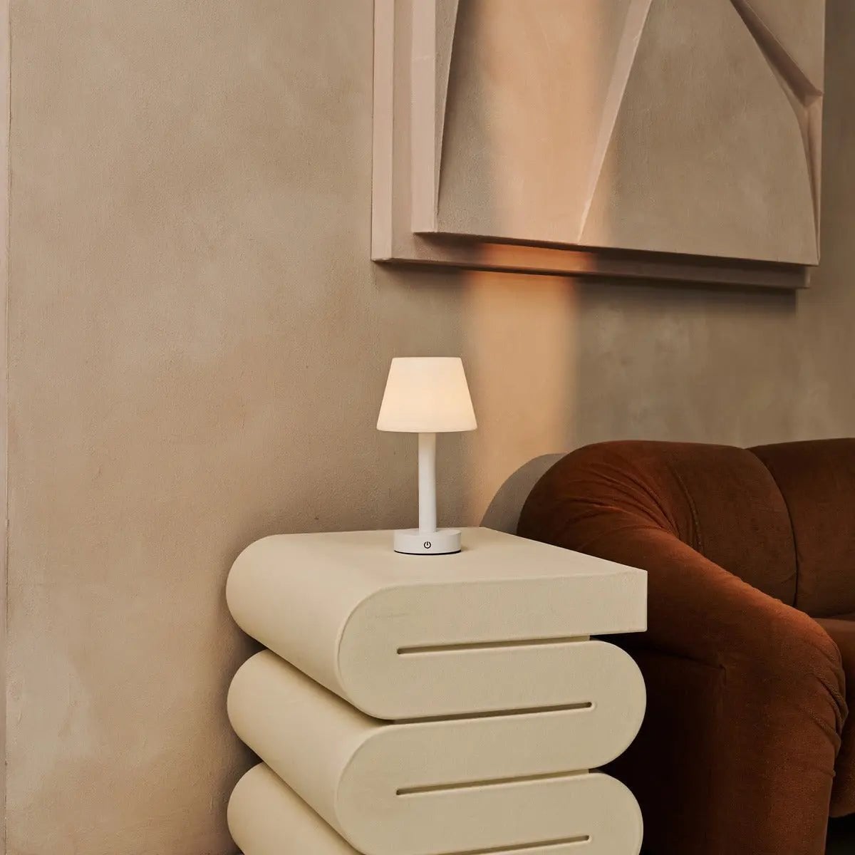 Zoë White Wooden Rechargeable Table Lamp | Dimmable, USB - C & Up to 80 Hours of Battery Life - LUXONAS HOME