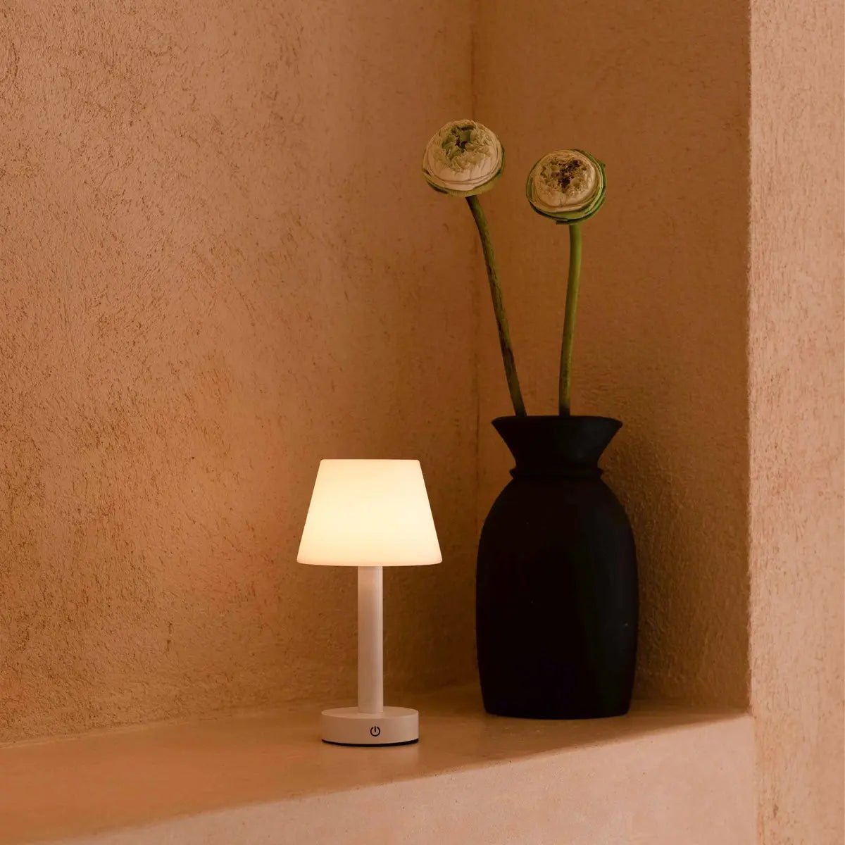 Zoë White Wooden Rechargeable Table Lamp | Dimmable, USB - C & Up to 80 Hours of Battery Life - LUXONAS HOME