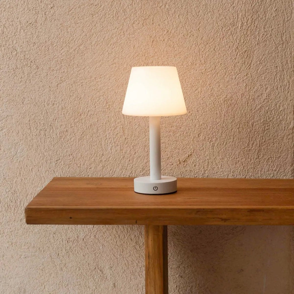 Zoë White Wooden Rechargeable Table Lamp | Dimmable, USB - C & Up to 80 Hours of Battery Life - LUXONAS HOME