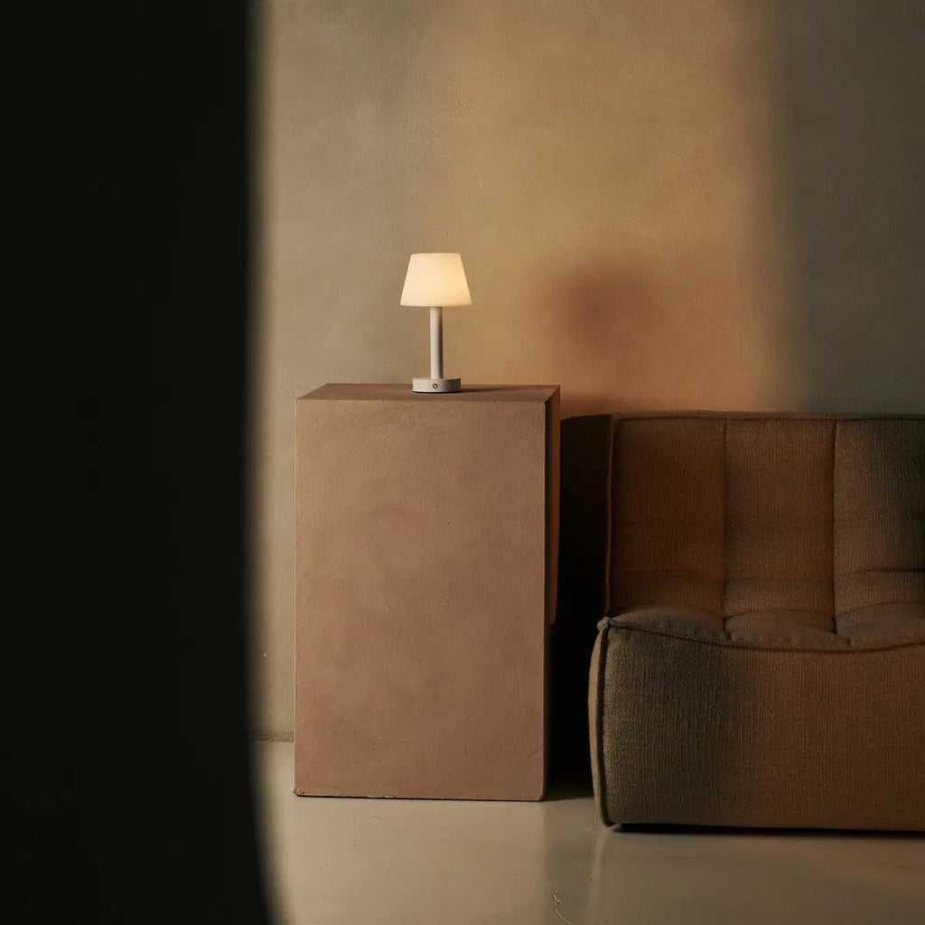 Zoë White Wooden Rechargeable Table Lamp | Dimmable, USB - C & Up to 80 Hours of Battery Life - LUXONAS HOME