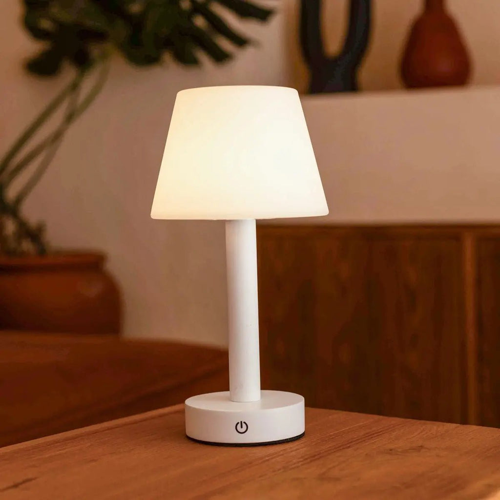 Zoë White Wooden Rechargeable Table Lamp | Dimmable, USB - C & Up to 80 Hours of Battery Life - LUXONAS HOME