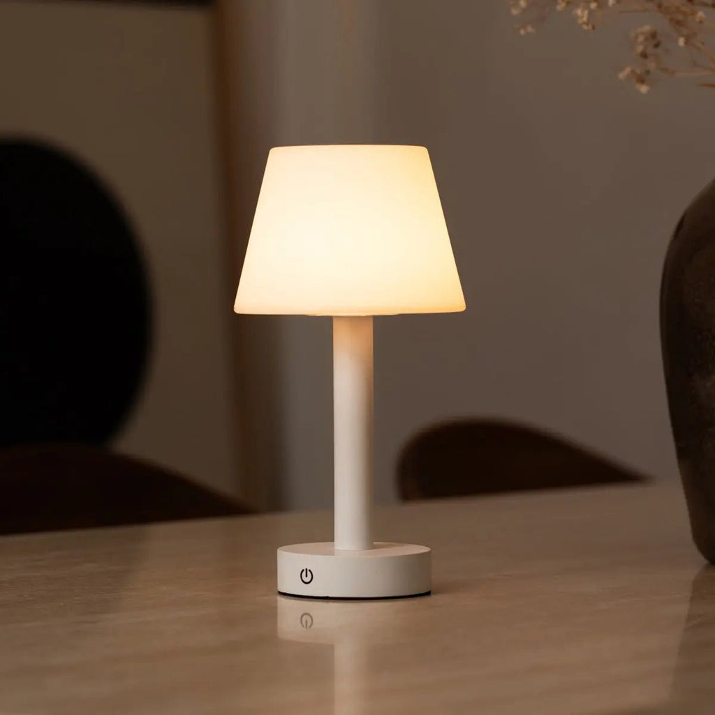 Zoë White Wooden Rechargeable Table Lamp | Dimmable, USB - C & Up to 80 Hours of Battery Life - LUXONAS HOME