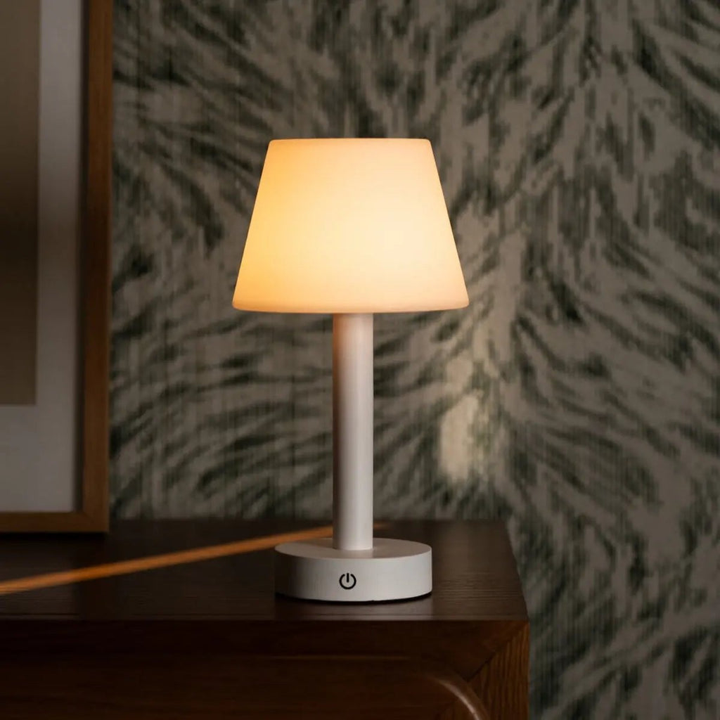 Zoë White Wooden Rechargeable Table Lamp | Dimmable, USB - C & Up to 80 Hours of Battery Life - LUXONAS HOME
