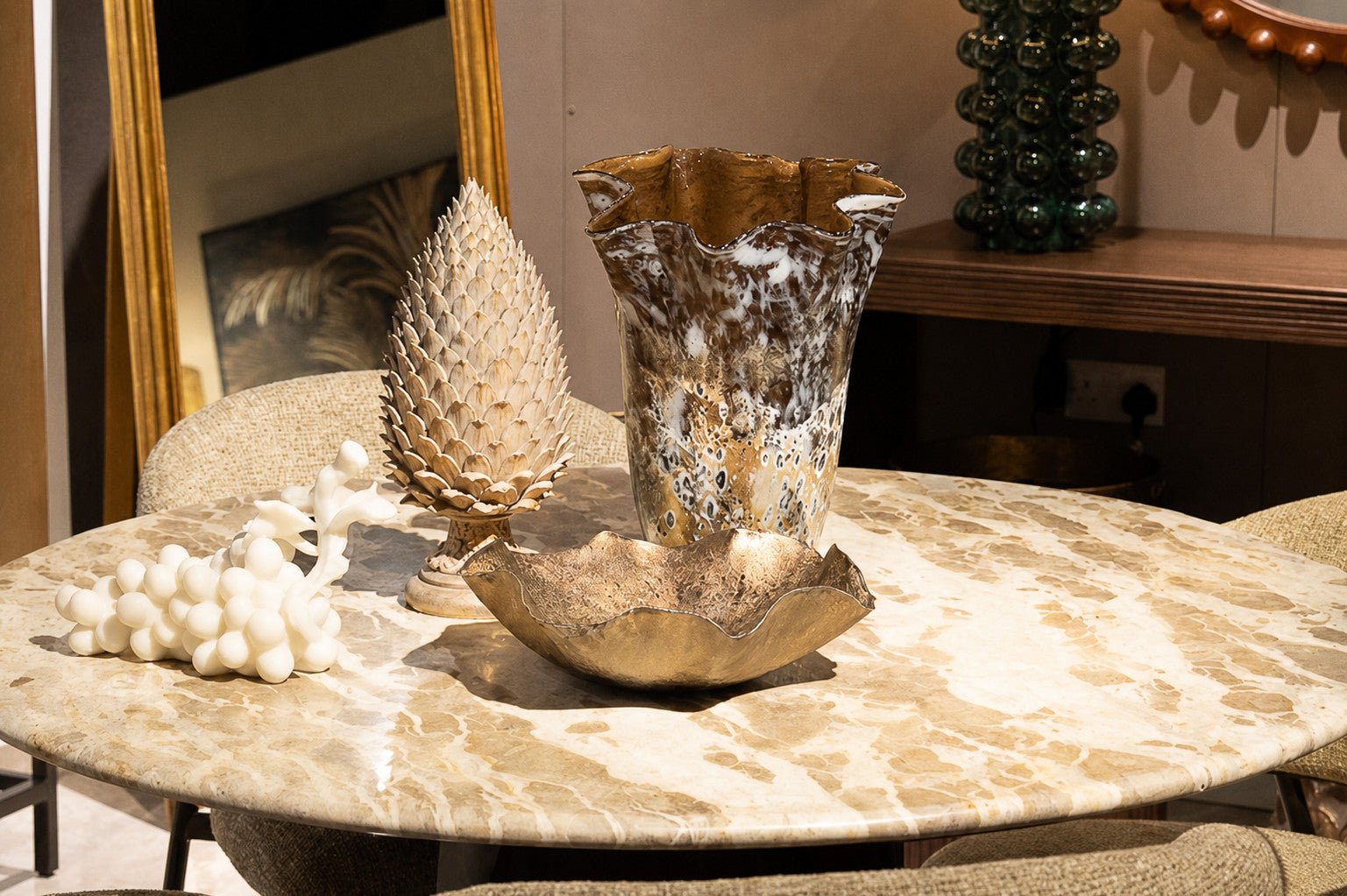 A styled furniture and décor display inside the Luxonas Żebbuġ showroom